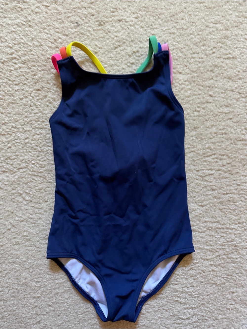 Mini Boden Navy One-Piece Swimsuit with Rainbow Straps